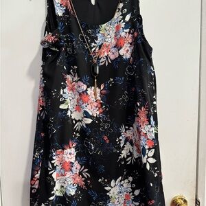 Floral Sleeveless Dress - Black and Multicolor